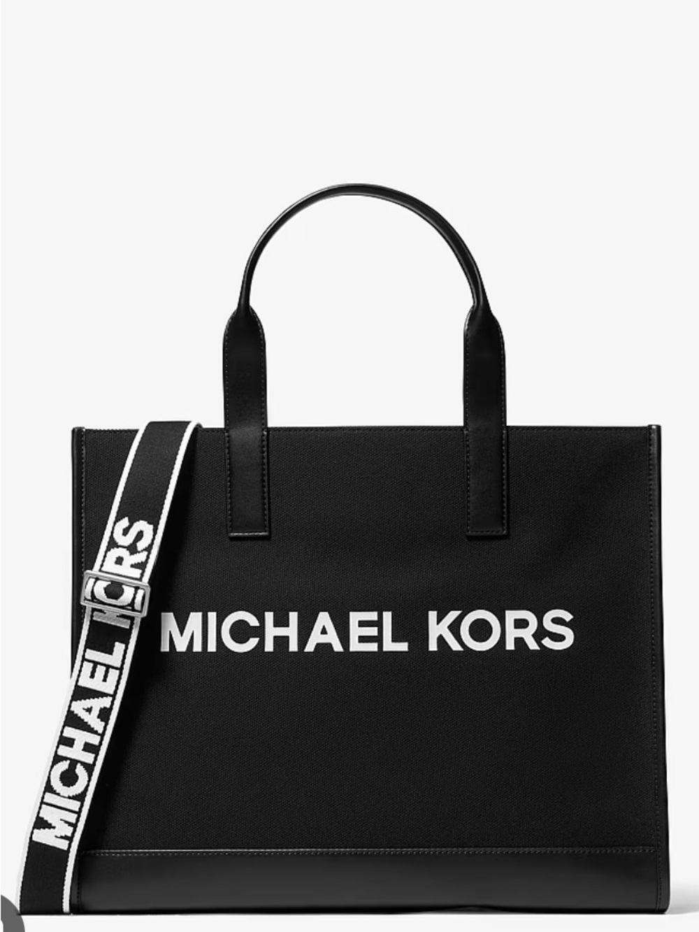 Michael Kors Black Tote with White Logo and Strap